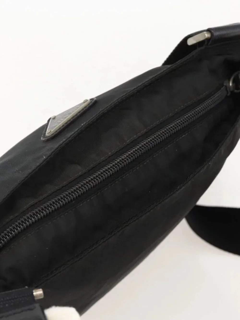 PRADA Shoulder Bag Nylon Black Silver Auth 175343
